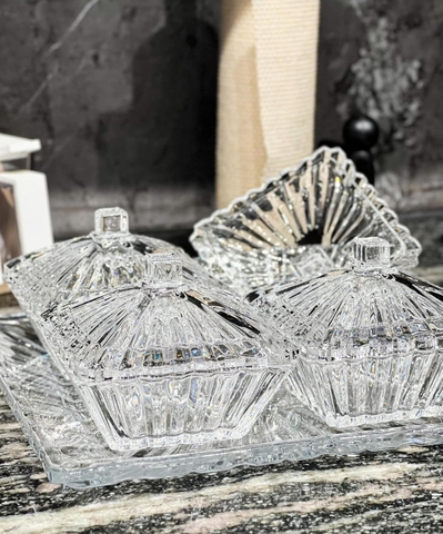 Set 4 thố mứt kèm khay pha lê Vessen Nga Hình Vuông