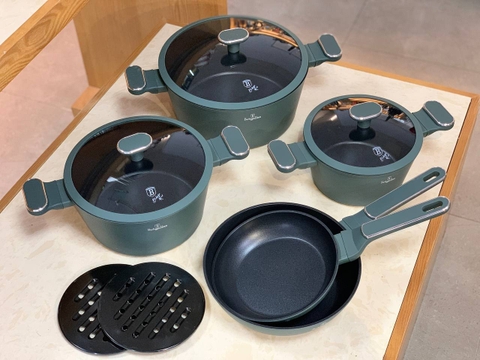 Bộ nồi Berlinger Haus BH/8207 10pcs Cookware Set 5 món – 10 chi tiết màu xanh rêu – Matte Green Collection