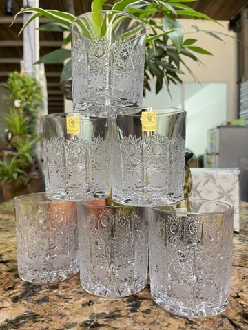 Set 6 cốc pha lê mài Bohemia hoa văn M57  - SX tại Séc.