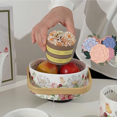 Giỏ sứ có tay cầm Mùa Xuân Vintage