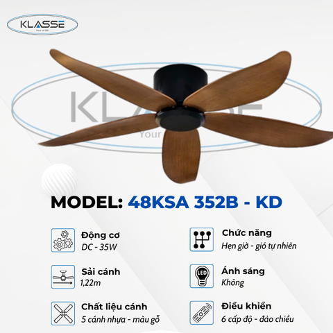 Quạt trần cánh gỗ không đèn Klasse 48KSA 352B – KD