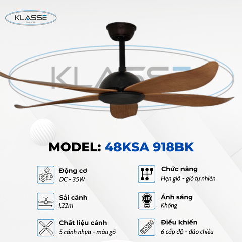 Quạt trần không đèn Klasse 48KSA 918BK
