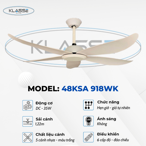 Quạt trần không đèn Klasse 48KSA 918WK