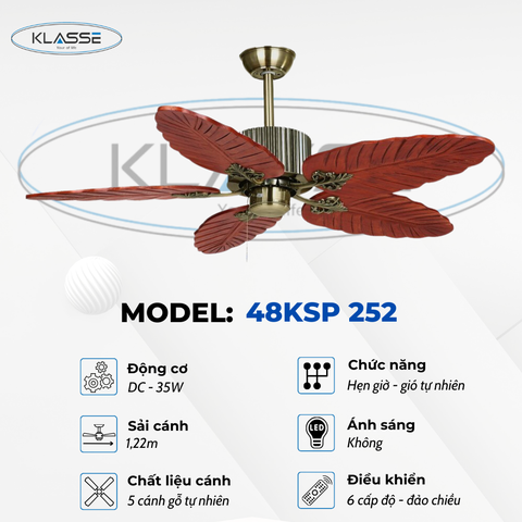 Quạt trần cánh gỗ không đèn Klasse 48KSP 252