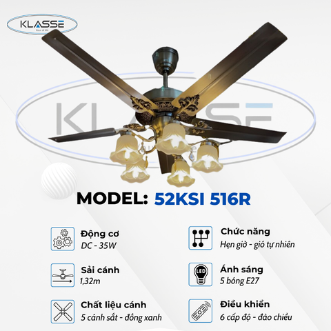 Quạt trần chùm đèn Klasse 52KSI 515 – Đúc