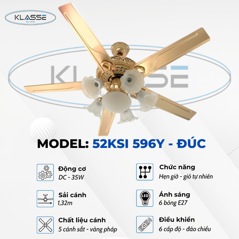 Quạt trần chùm đèn Klasse 52KSI 596Y – Đúc