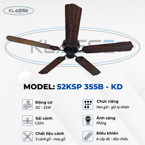 Quạt không đèn Klasse 52KSP 355B – KD