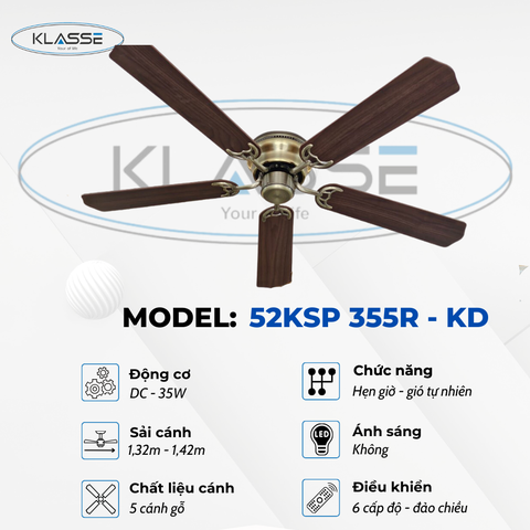 Quạt không đèn Klasse 52KSP 355R – KD
