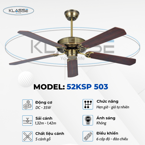 Quạt trần cánh gỗ không đèn Klasse 52KSP 503