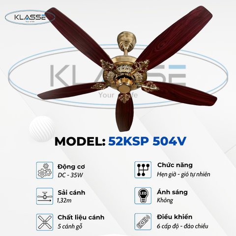 Quạt trần cánh gỗ không đèn Klasse 52KSP 504V