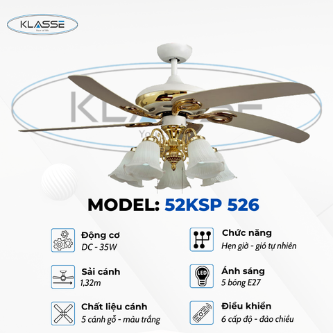 Quạt trần cánh gỗ chùm đèn Klasse 52KSP 526