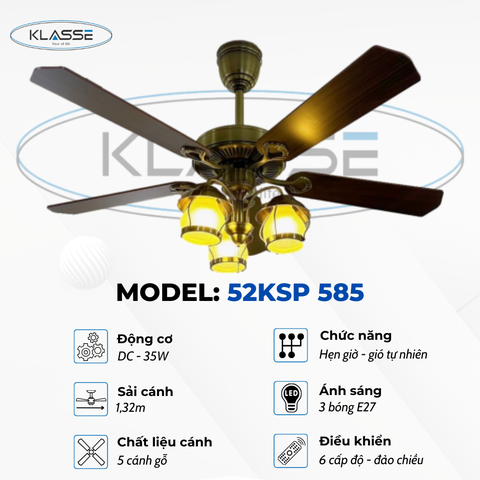 Quạt trần cánh gỗ chùm đèn Klasse 52KSP 585