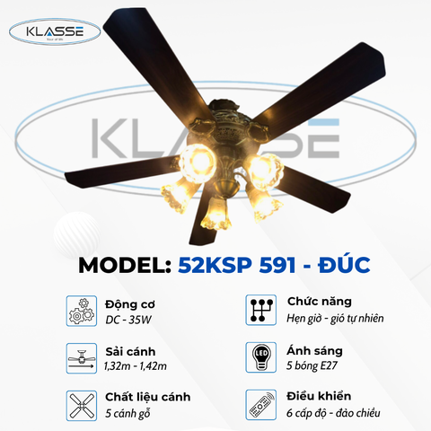 Quạt trần chùm đèn Klasse 52KSP 591 – Đúc