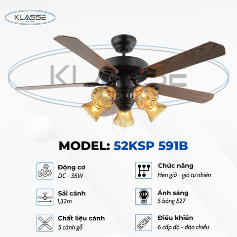 Quạt trần chùm đèn Klasse 52KSP 591B