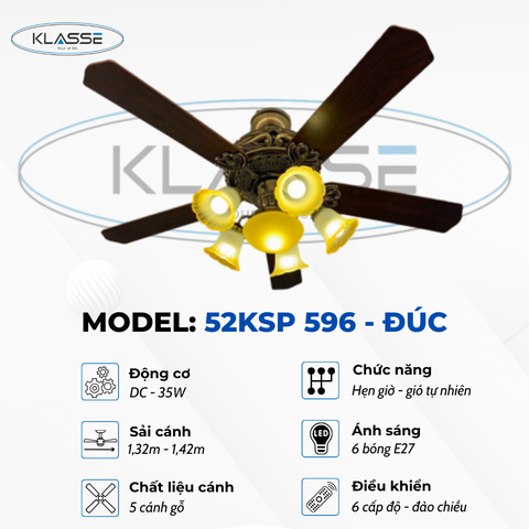 Quạt trần chùm đèn Klasse 52KSP 596 – Đúc