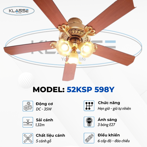 Quạt trần chùm đèn Klasse 52KSP 598Y