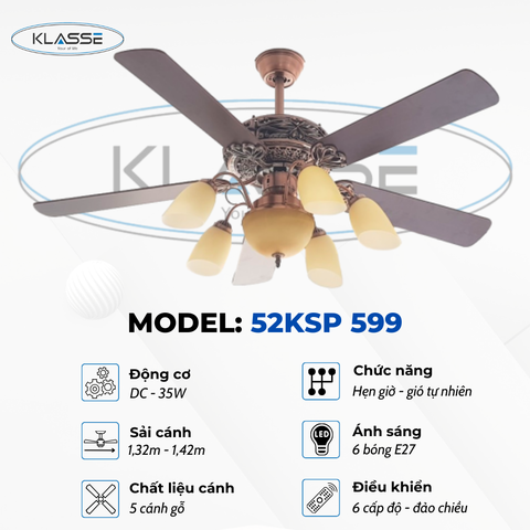 Quạt trần cánh gỗ chùm đèn Klasse 52KSP 599
