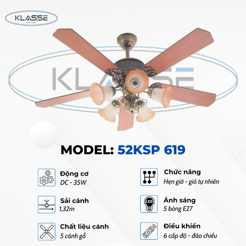 Quạt trần chùm đèn Klasse 52KSP 619