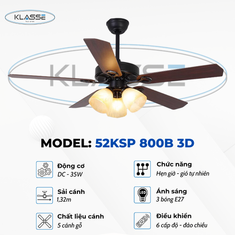 Quạt trần chùm đèn Klasse 52KSP 800B – 3Đ