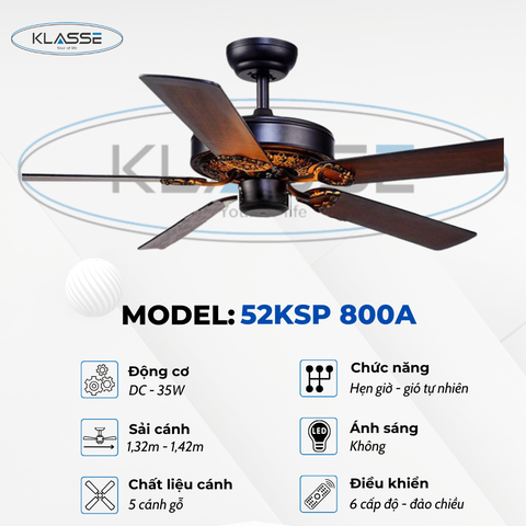 Quạt trần cách gỗ không đèn Klasse 52KSP 800B