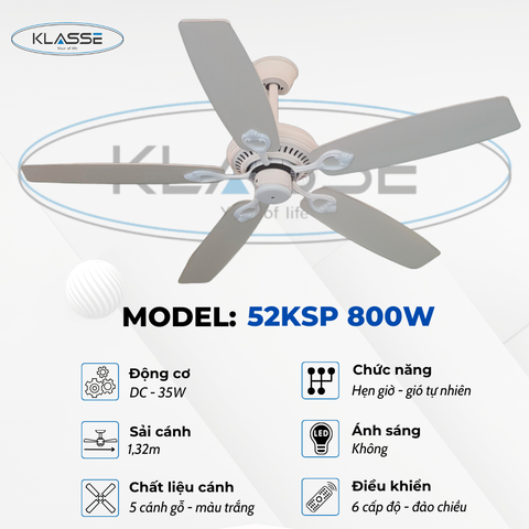 Quạt trần cánh gỗ không đèn Klasse 52KSP 800W