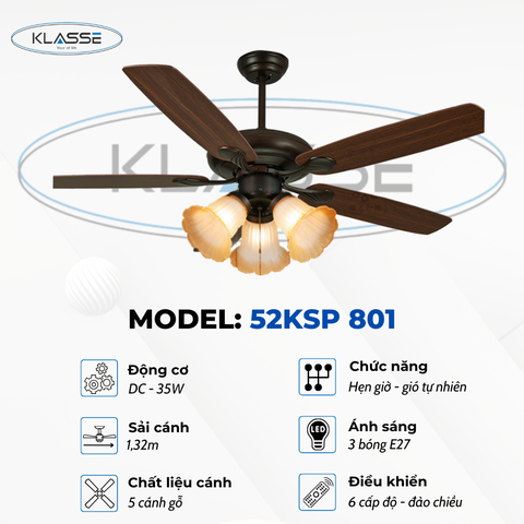 Quạt trần chùm đèn Klasse 52KSP 801