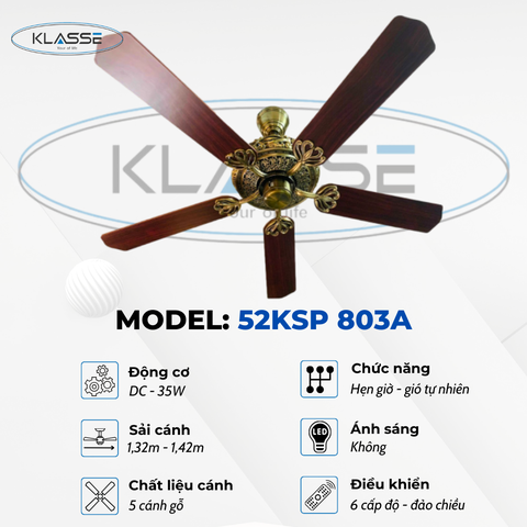 Quạt trần không đèn Klasse 52KSP 803A