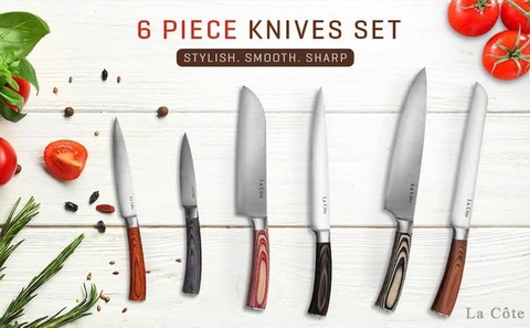 Bộ 6 dao LA CÔTE + đốc gỗ cao cấp