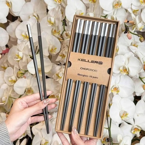 Set 10 đôi đũa chuôi bạc Keller@Germany – Mẫu mới 2025