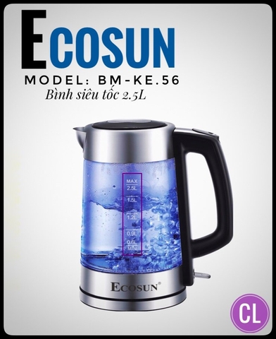 Ấm siêu tốc thủy tinh Ecosun BM-KE56