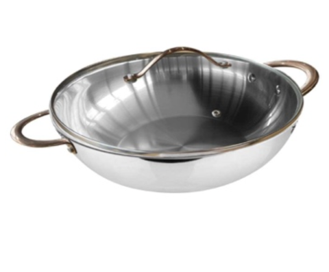 Chảo inox đáy liền 32cm lòng sâu Ciwete có nắp SS0105-B