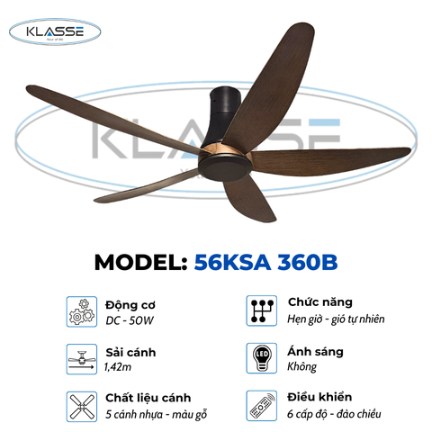 Quạt trần không đèn Klasse 56KSA 360B