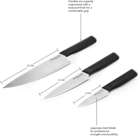 Set 3 dao nhà bếp KitchenAid KEG3PTHEOHOBA kem bao đựng màu đen