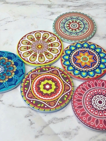 Set 6 Lót Cốc Gốm Họa Tiết Mandala