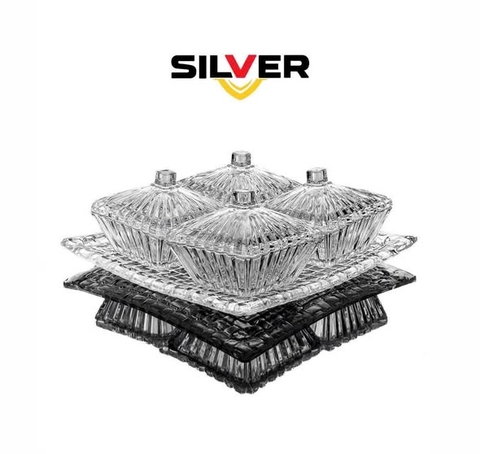 SET 4 THỐ KÈM KHAY PHA LÊ SILVER