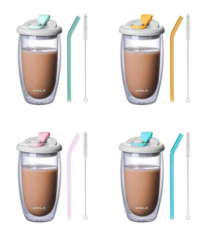 Set 4 Cốc Thủy Tinh 2 Lớp Cách Nhiệt Siêu Xịn VIOLA Bodium