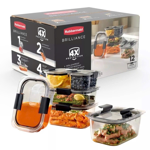 SET HỘP TRỮ THỰC PHẨM RUBBERMAID BRILLIANCE TRITAN 12 MÓN