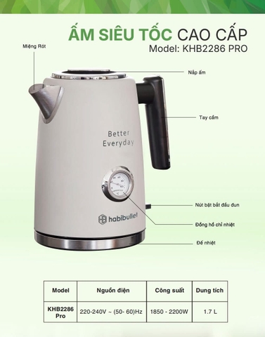Ấm siêu tốc cao cấp Habibullet KHB2286 PRO