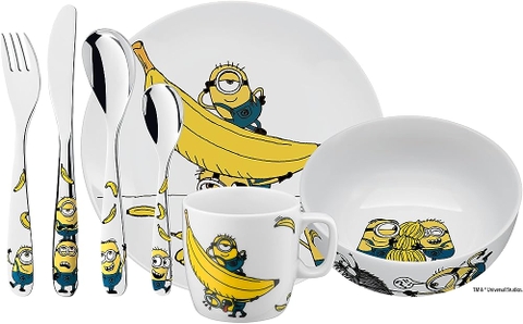 Set bát, đĩa, cốc uống nước, dụng cụ ăn uống cho trẻ em họa tiết Minions WMF Kinder