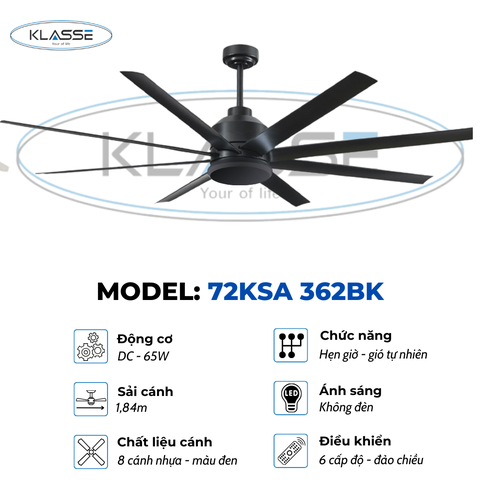 Quạt Trần không đèn Klasse 72KSA 362BK