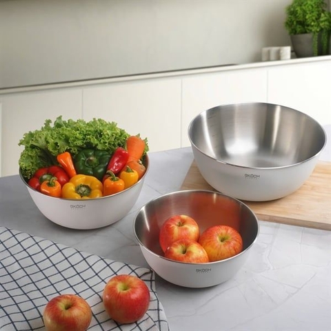 Bộ 3 âu inox phủ sơn kem lì 22-25-28cm GKÖCH MYTY0810