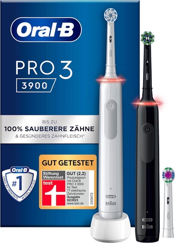 SET 2 BÀN CHẢI ĐÁNH RĂNG ORAL-B PRO 3 3900 MÀU TRẮNG ĐEN ( 3 ĐẦU BÀN CHẢI)