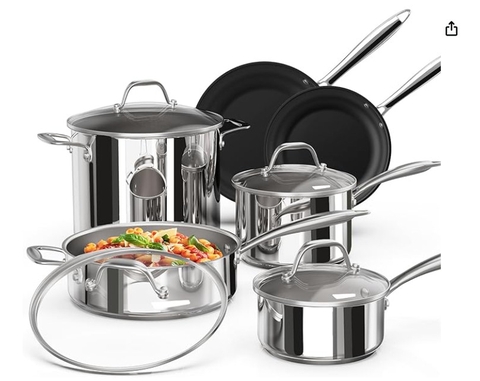 Bộ nồi inox Ciwete set 6 món (2 chảo chống dính, 1 quánh, 1 nồi chảo, 2 nồi)