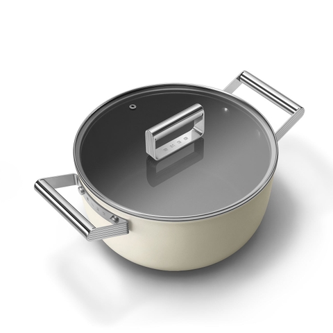 Nồi casserole SMEG CSF2412CRM 24cm màu kem (vung kính)