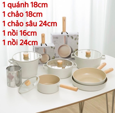 Bộ nồi chảo Neoflam Fika 5 món chảo size M, Hàn Quốc