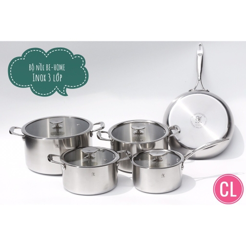 Bộ nồi Behome 3 lớp 5 món vung kính Inox 304 cao cấp
