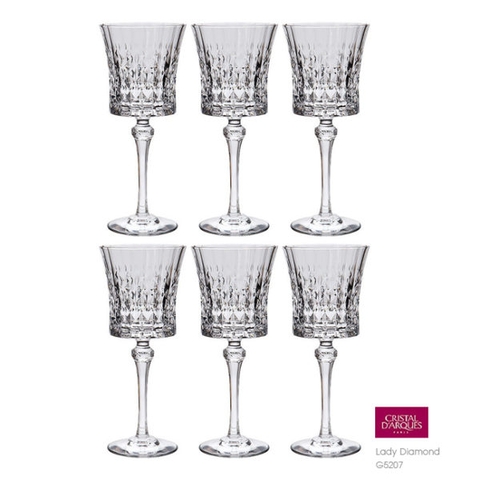 BỘ 6 LY VANG PHA LÊ PHÁP CRISTAL D'ARQUES LADY DIAMOND 270ML