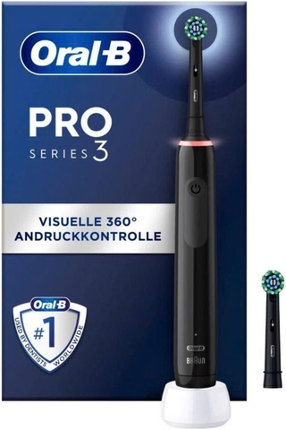 BÀN CHẢI ĐÁNH RĂNG ORAL B PRO SERIES 3 MÀU ĐEN KÈM 2 ĐẦU BÀN CHẢI