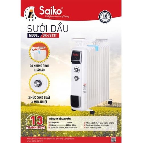 Máy sưởi dầu 13 thanh Saiko OR-7213T