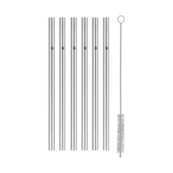 Bộ ống hút thẳng WMF Baric Cromargan 6 chiếc, kèm cọ rửa, cao 18cm